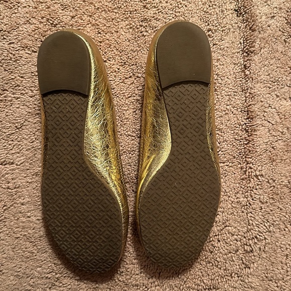 Tory Burch Reva leather ballet flats gold with gold metallic logo - Picture 3 of 8